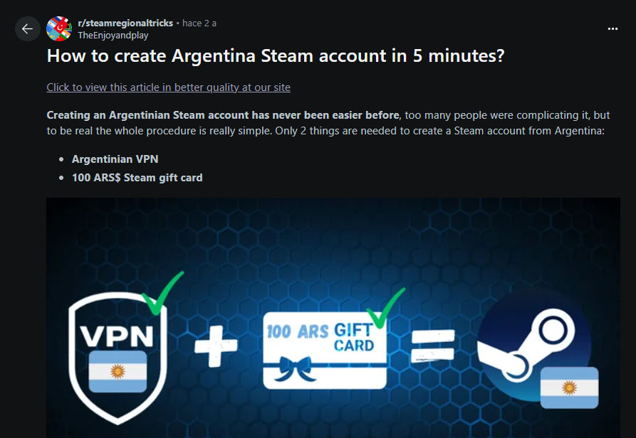 Ejemplo de posteos de 2023 con usuarios que recomendaban métodos para migrar cuentas de Steam a Argentina